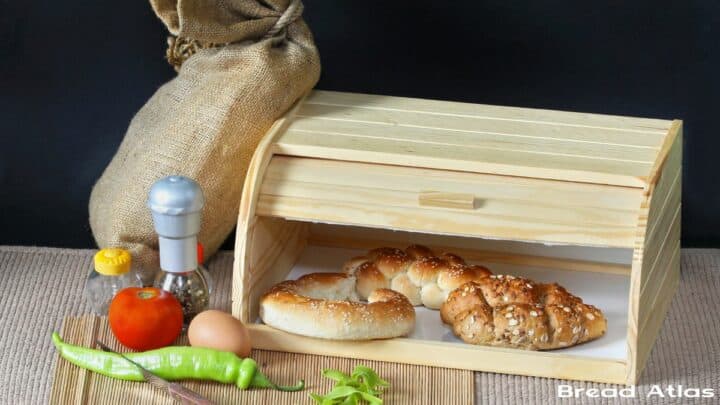 Bread box with bread inside.