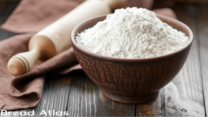 Flour in a wooden bowl.